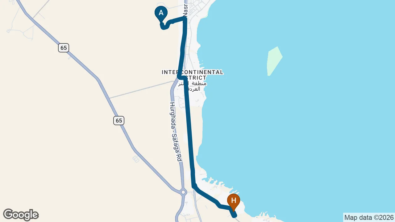 Driving route from Hurghada Airport to Pharaoh Azur Resort